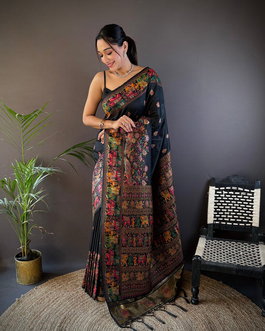Ethnic Motif Silk Blend Pashmina Silk Saree