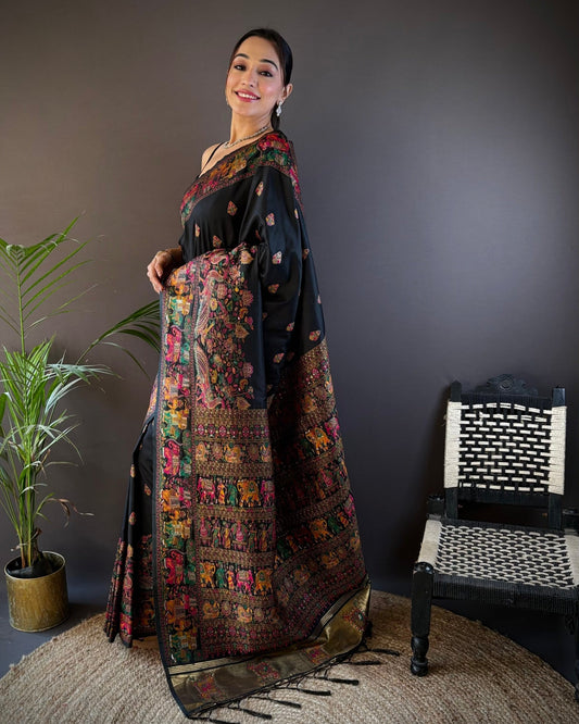 Ethnic Motif Silk Blend Pashmina Silk Saree