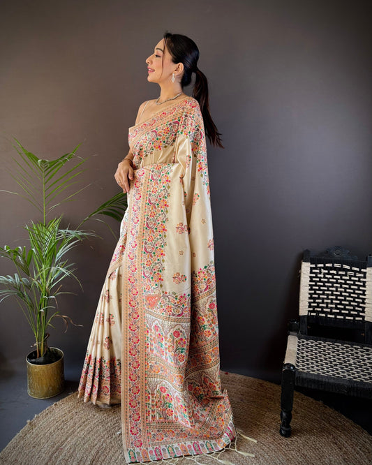 Ethnic Motif Silk Blend Pashmina Silk Saree