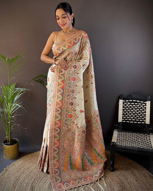 Ethnic Motif Silk Blend Pashmina Silk Saree