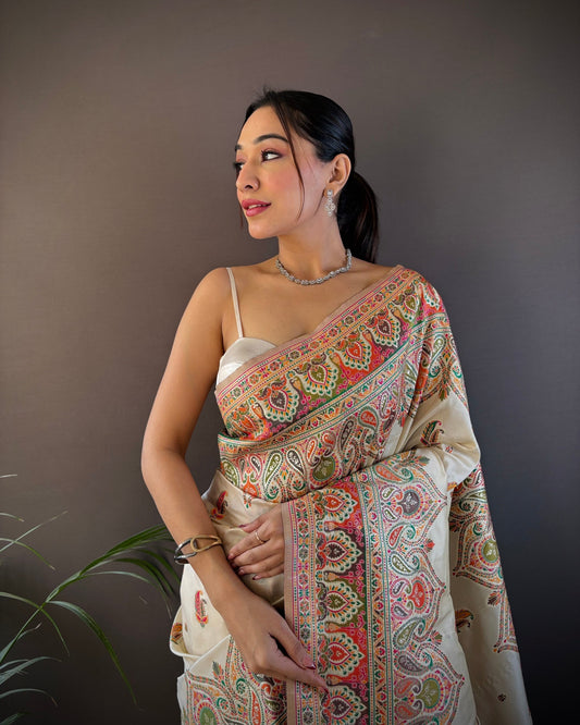 Ethnic Motif Silk Blend Pashmina Silk Saree