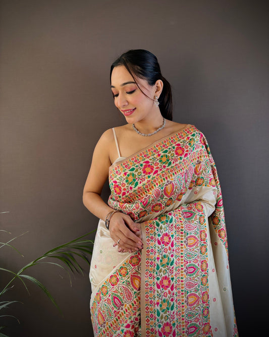 Ethnic Motif Silk Blend Pashmina Silk Saree