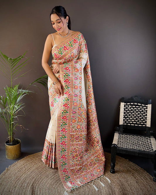 Ethnic Motif Silk Blend Pashmina Silk Saree