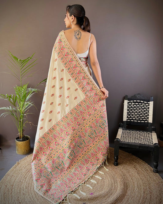 Ethnic Motif Silk Blend Pashmina Silk Saree