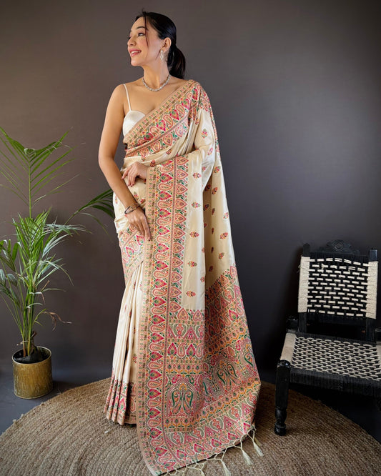 Ethnic Motif Silk Blend Pashmina Silk Saree